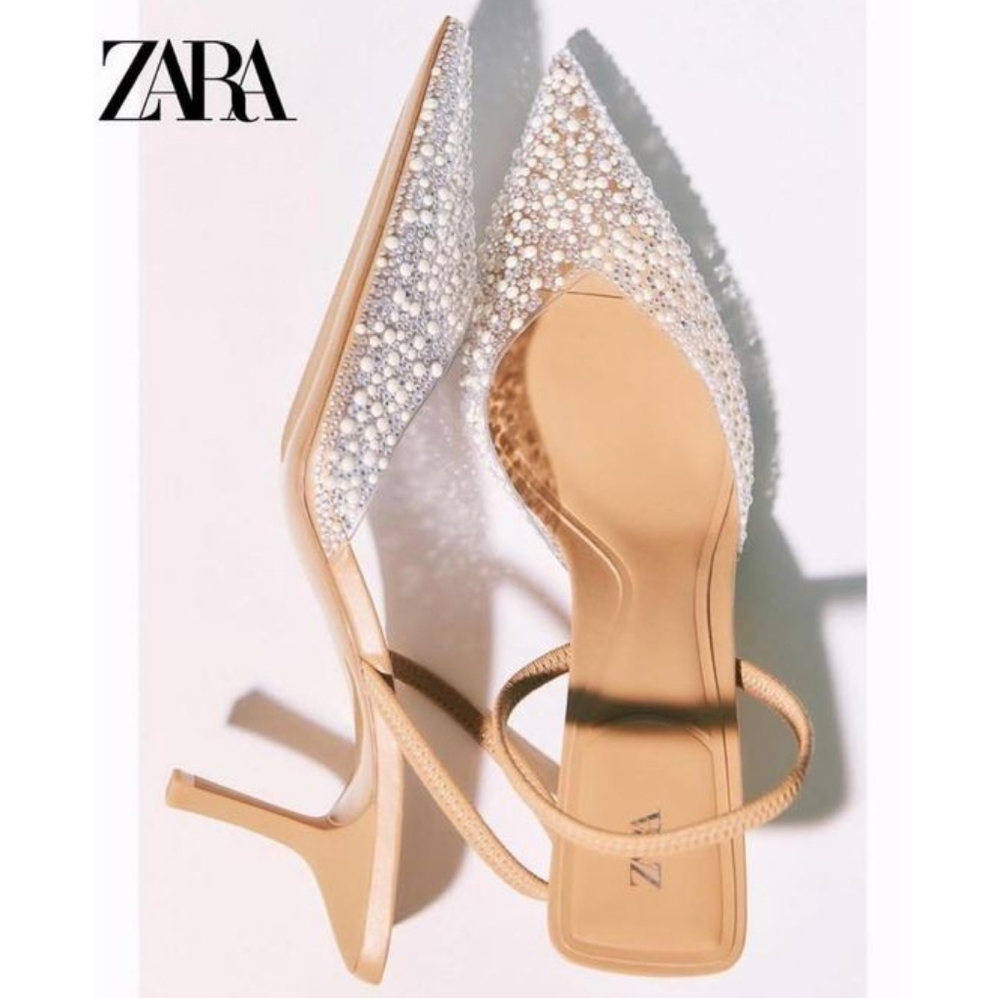 Zara Women's Silver and Tan Heeled Sandals